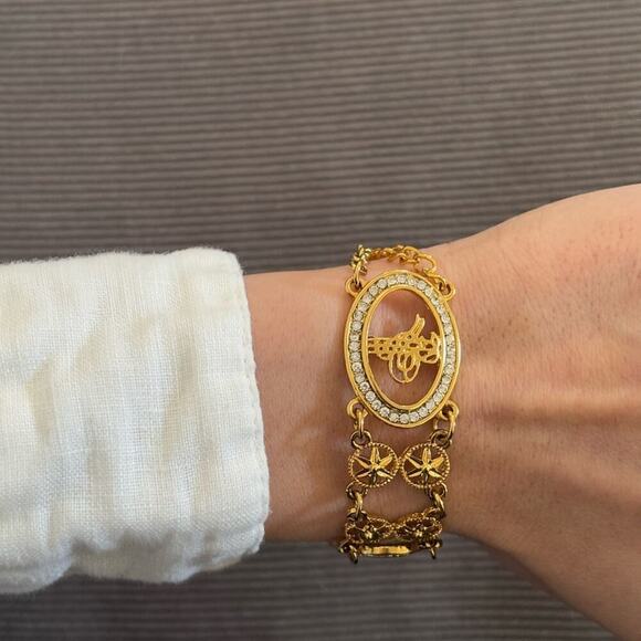Jewelry - Gold-Tone Oval Charm Bracelet with Crystal Accents